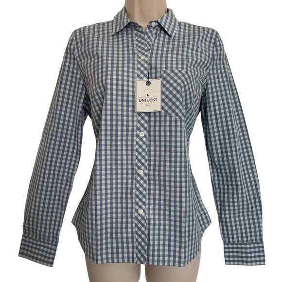 UNTUCKit Tops - Untuckit Crispo Gingham Size 2 Button Up Cotton Shirt NWT Check Blue White
